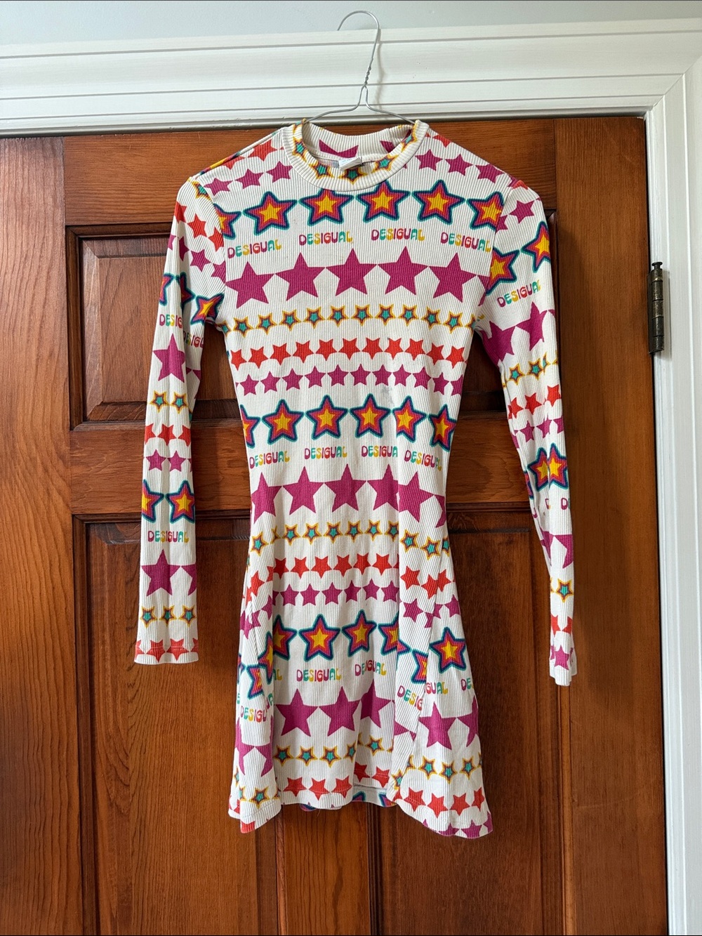Desigual Girls Long-Sleeve Star Print Dress - Pink, Blue, Orange, Yellow